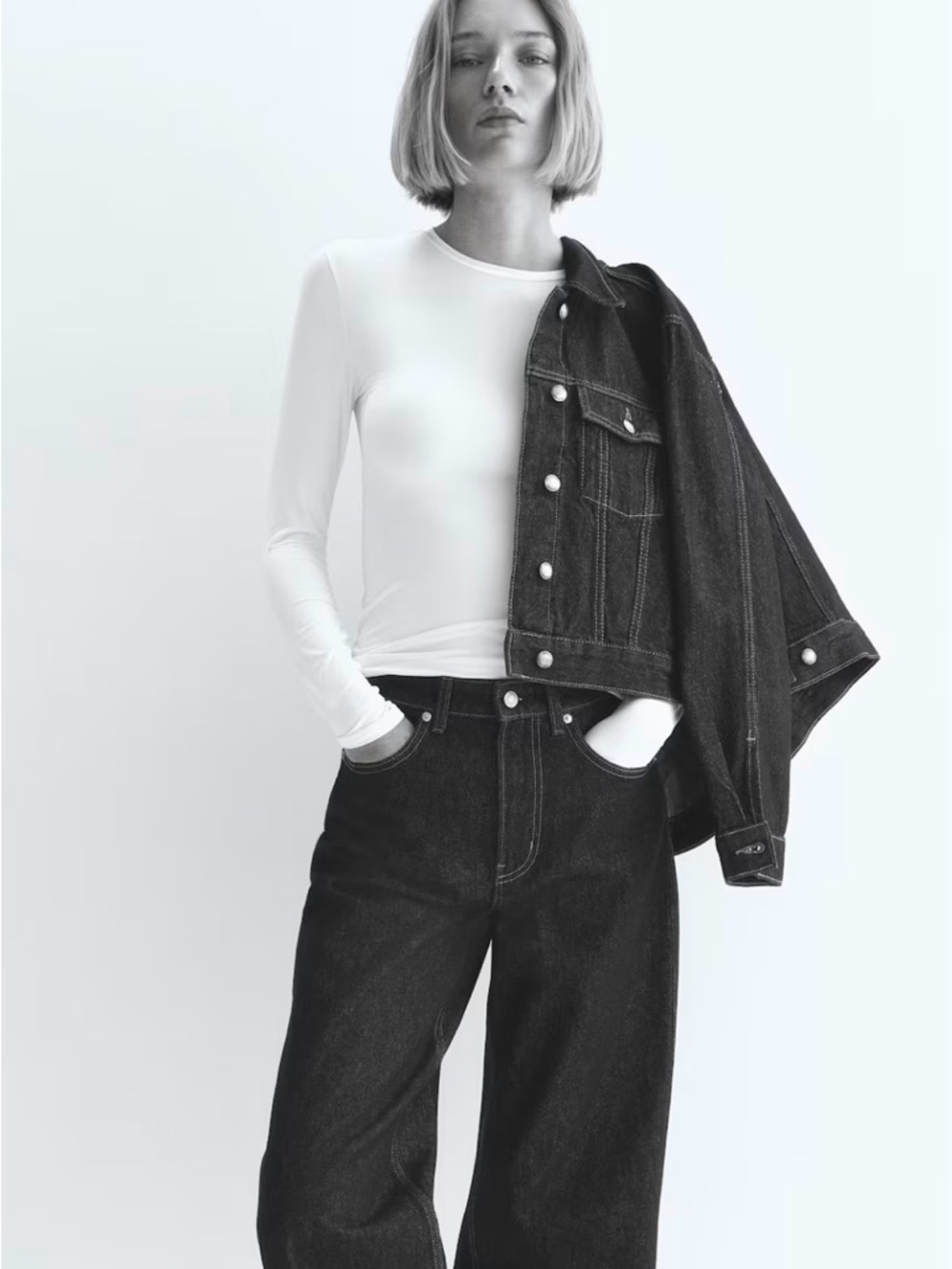 H&M Black + White Long Sleeve-Tops (2 shirts)